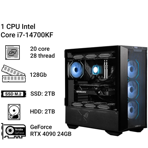 Робоча станція Alfa Server #309 Core i7 14700KF, 20 ядер, 28 потоків, ОЗП 128 GB, GeForce RTX 4090 24GB 0309 фото