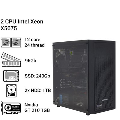 1С Сервер #134 (20 - 30 користувачів) 2х Xeon X5675,12 ядер 24 потоки, 96 ОЗУ, GT 210 1gb 0134 фото