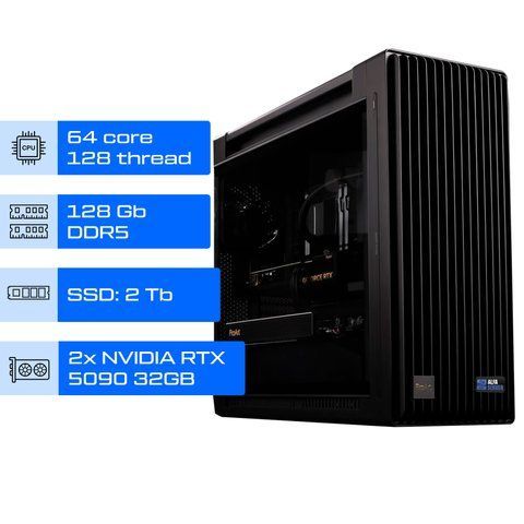 Робоча станція AI / ALFA Server Pro 1399 / AMD Ryzen Threadripper 9980X / RAM 128GB / SSD 2 TB / 2х GeForce RTX 5090 32GB 01399 фото