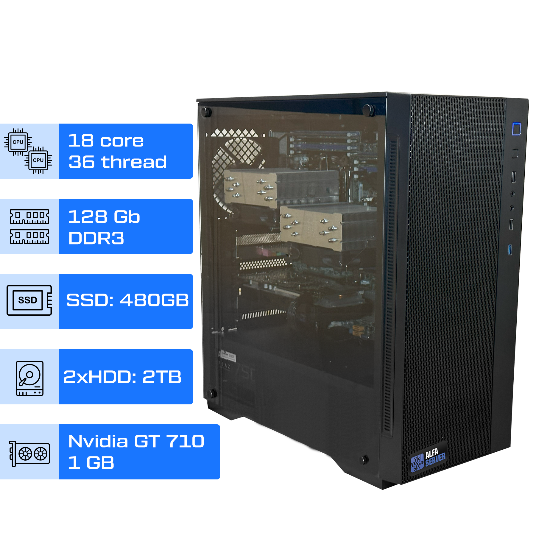 Сервер Dual ALFA Tower 135 / 2х Intel Xeon E5-2667v2 / RAM 128GB