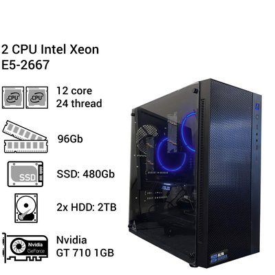 1С Сервер #135 з IPMI (40 - 50 користувачів) 2x Intel Xeon E5-2667, 12 ядер 24 потоки, 96 ОЗУ, GT 710 1 gb 0135 фото