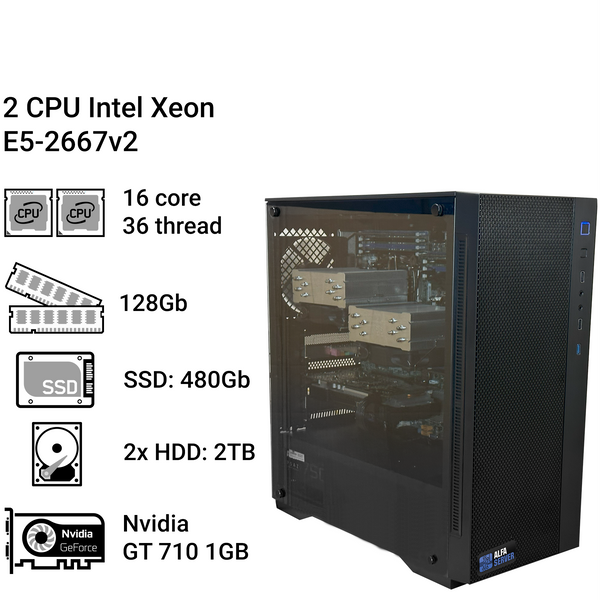 Сервер #135 з IPMI 2x Intel Xeon E5-2667v2, 16 ядер, 32 потоки, 128 ОЗП, GT 710 1 gb 0135 фото