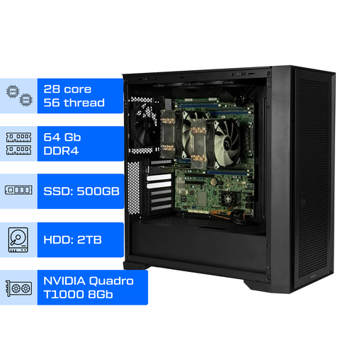 Двопроцесорна робоча станція ALFA Server 107 / 2x Intel Xeon E5-2690v4 / RAM 64GB / SSD 500GB / HDD 2TB / NVIDIA Quadro T1000 8Gb 0107 фото