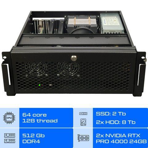 Сервер GPU ALFA Rack 734 / AMD Epyc 7742 / RAM 512GB / SSD 2TB / 2x HDD 8TB / 2x Nvidia RTX PRO 4000 Blackwell 24GB 01147 фото