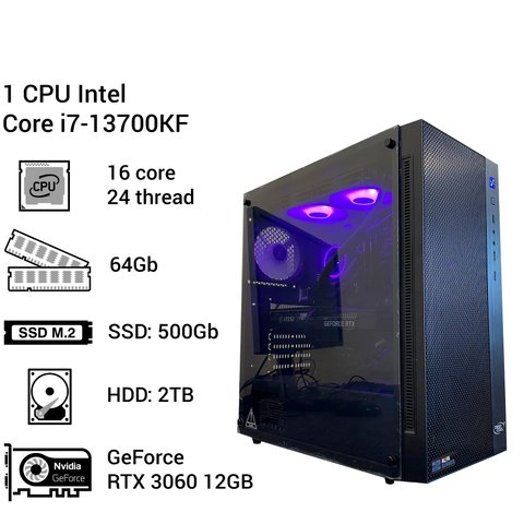 Робоча станція Core i7-13700KF #160 16 ядер 24 потоків, 64 ОЗП, GeForce RTX 3060 12GB 0160 фото