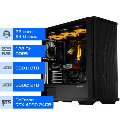 Робоча станція ALFA Pro 454 / AMD Ryzen Threadripper PRO 7975WX / RAM 128GB / 2х SSD 2TB / GeForce RTX 4090 24GB 0454 фото