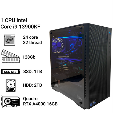 Рабочая станция Alfa Server #165 Intel Core i9 13900KF, 24 ядра, 32 потока, ОЗУ 128 GB, Quadro RTX A4000 16GB 0165 фото