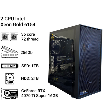 Двопроцесорна робоча станція Alfa Server #49 2x Xeon Gold 6154, 36 ядер, 72 потоки, ОЗП 256GB, GeForce RTX 4070 Ti Super 16GB 0049 фото