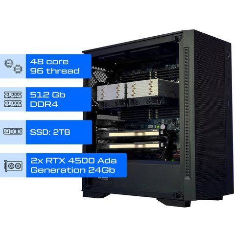 Сервер GPU Dual ALFA Tower 1136 / 2х Intel Platinum 8260 / RAM 512GB / SSD 2TB / 2x NVIDIA RTX 4500 Ada Generation 24Gb 01233 фото