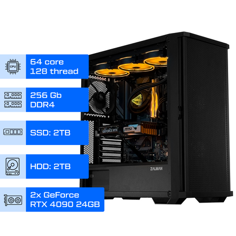 Робоча станція ALFA Pro 428 / AMD Ryzen Threadripper 3990X / RAM 256GB / SSD 2TB / HDD 2TB / 2х GeForce RTX 4090 24GB 0428 фото