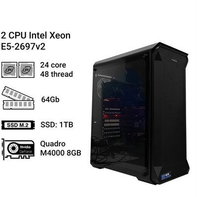 Двухпроцессорная рабочая станция Alfa Server #61 Intel Xeon 2x E5 2697v2, 24 ядра, 48 потоков, ОЗУ 64GB, NVIDIA Quadro M4000 8GB 0061 фото