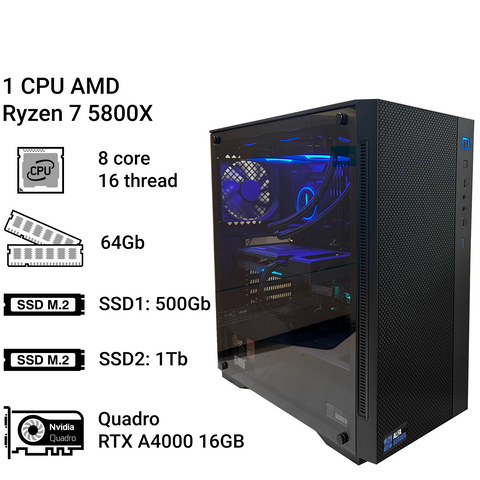 Робоча станція Alfa Server #217, AMD Ryzen 7 5800X, 8 ядер, 16 потоків, 64 ОЗП, QUADRO RTX A4000 16GB 0217 фото