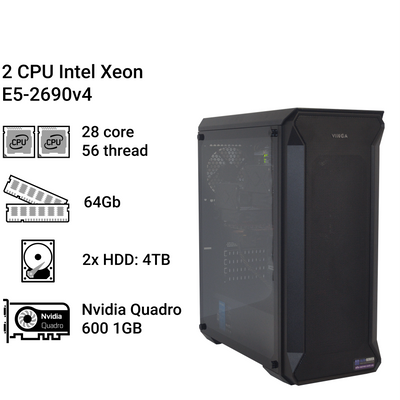Сервер #130 Alfa Server 2x Intel Xeon E5-2690v4, 28 ядер, 56 потоків, 64 ОЗП, Nvidia Quadro K600 1gb 0130 фото