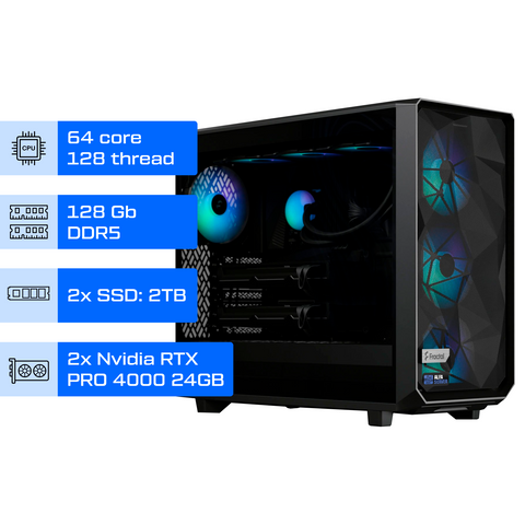 Робоча станція ALFA Pro 432 / AMD Ryzen Threadripper 7980X / RAM 128GB / 2х SSD 2TB / 2x Nvidia RTX PRO 4000 Blackwell 24GB 0432 фото