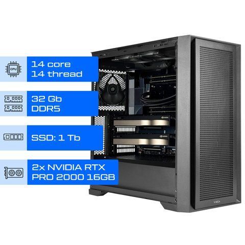 Робоча станція AI ALFA Pro 1351 / Intel Core Ultra 5 245KF / RAM 32GB / SSD 1TB / 2х Nvidia RTX PRO 2000 16GB Blackwell 01351 фото