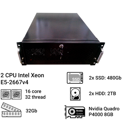 Сервер двухпроцессорный Alfa Server #222, 2x Intel Xeon E5-2667v4, 16 ядер, 32 потока, ОЗУ 32GB, QUADRO P4000 8GB 0222 фото