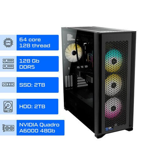 Робоча станція ALFA Pro 434 / AMD Ryzen Threadripper 7980X / RAM 128GB / SSD 2TB / HDD 2TB / NVIDIA Quadro А6000 48Gb 0434 фото