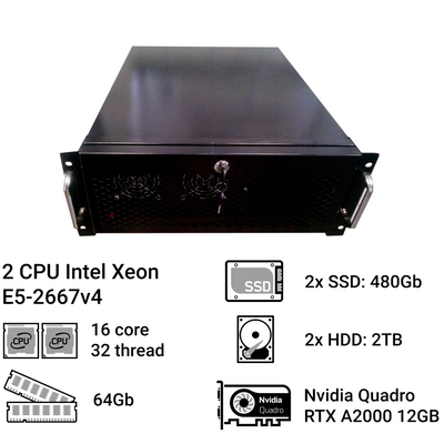 Сервер двухпроцессорный Alfa Server #223, 2x Intel Xeon E5-2667v4, 16 ядер, 32 потока, ОЗУ 64GB, QUADRO RTX A2000 12GB 0223 фото