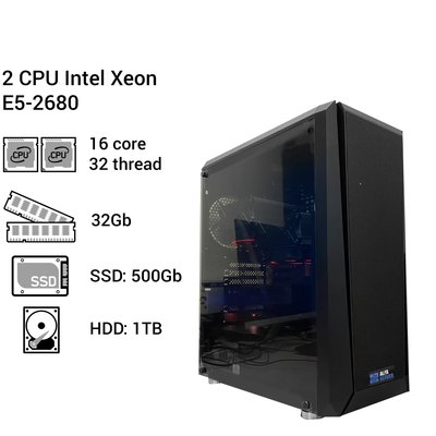 1С Сервер #128 (до 20 користувачів) 2x Intel Xeon E5-2680, 16 ядер 32 потоки, 32 ОЗУ 0128 фото