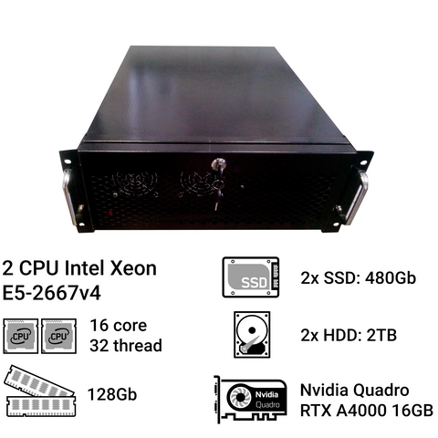 Сервер двопроцесорний Alfa Server #224, 2x Intel Xeon E5-2667v4, 16 ядер, 32 потока, ОЗП 128GB, QUADRO RTX A4000 16GB 0224 фото