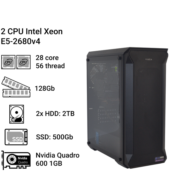 Сервер #128 Alfa Server, 2х Xeon E5-2680v4, 28 ядер, 56 потоков, 128Gb ОЗУ, 2x HDD 2Tb 0128 фото