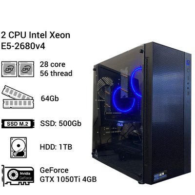 Двопроцесорна робоча станція #78, 56 потоків на базі 2x Intel Xeon E5-2680V4, 64GB ОЗУ, GeForce GTX 1050Ti 4GB 0078 фото