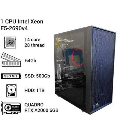 Робоча станція #143 Intel Xeon E5-2690v4, 14 ядер, 28 потоків, ОЗУ 64 GB, NVIDIA QUADRO RTX A2000 6GB 0143 фото
