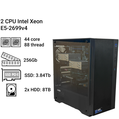 Сервер #228 Alfa Server, 2х Xeon E5-2699v4, 44 ядра, 88 потоків, 256Gb ОЗП, 2x HDD 8Tb 0228 фото