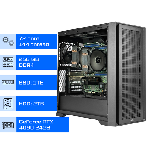 Двопроцесорна робоча станція ALFA Server 390 / 2x Intel Xeon  Platinum 8368 / RAM 256GB / SSD 1TB / HDD 2TB / GeForce RTX 4090 24GB 0390 фото