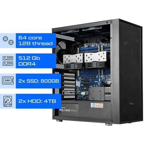Сервер Dual ALFA Server Tower 1152 / 2х AMD EPYC 7551 / RAM 512GB / 2х SSD 800GB / 2x HDD 4TB / int video 01249 фото