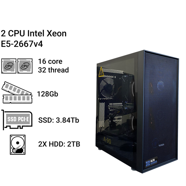 Cервер #229 Alfa Server, 2х Xeon E5-2667v4, 16 ядер, 32 потока, 128Gb ОЗП, 2x HDD 4Tb 0229 фото