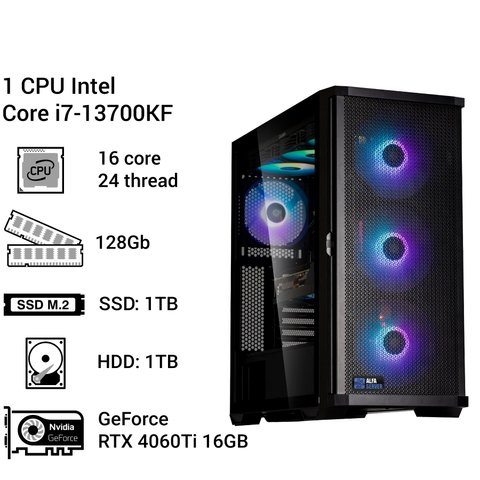 Робоча станція Alfa Server #183 Core i7-13700KF, 16 ядер, 24 потоків, 128 ОЗП, GeForce RTX 4060Ti 16GB 0183 фото