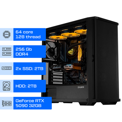 Робоча станція ALFA Pro 518 / AMD Ryzen Threadripper 3990X / RAM 256GB / 2х SSD 2TB /  HDD 2TB / GeForce RTX 5090 32GB 0518 фото