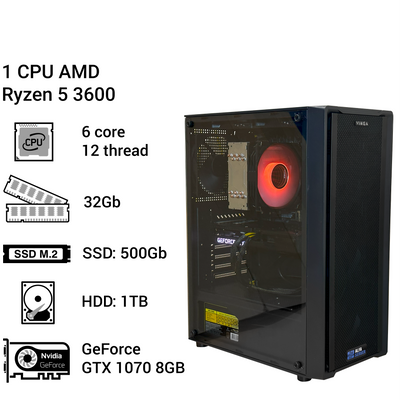 Робоча станція #90 AMD Ryzen 5 3600, 6 ядер 12 потоків, 32 ОЗУ, GeForce GTX 1070 8 GB 0090 фото