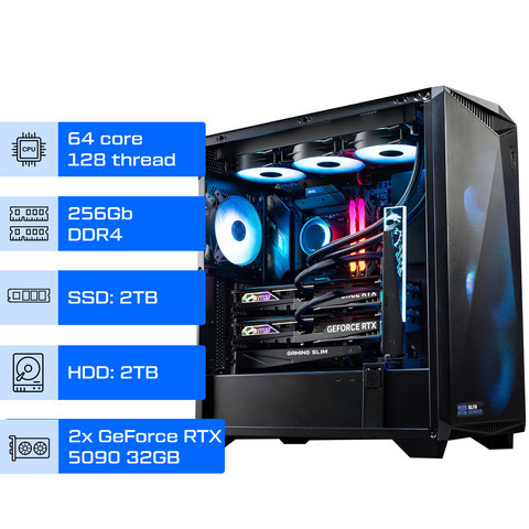 Робоча станція ALFA Pro 519 / AMD Ryzen Threadripper 3990X / RAM 256GB / SSD 2TB / HDD 2TB / 2х GeForce RTX 5090 32GB 0519 фото