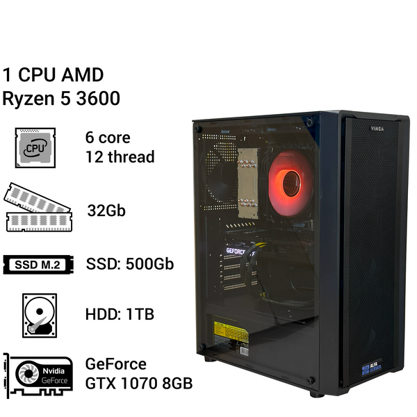 Рабочая станция #90 AMD Ryzen 5 3600, 6 ядер 12 потоков, 32 ОЗУ, GeForce GTX 1070 8 GB 0090 фото