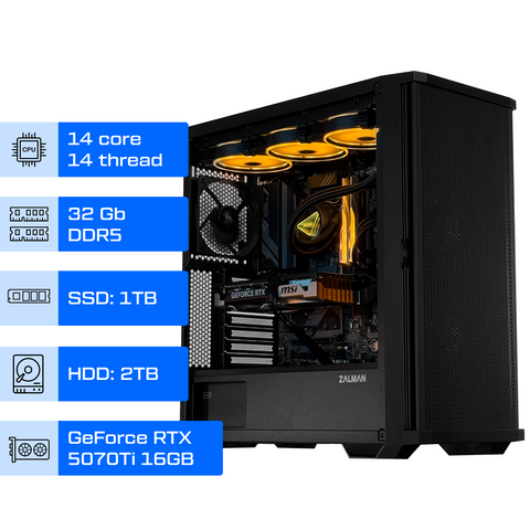 Рабочая станция ALFA 339 / Intel Core Ultra 5 245KF / RAM 32GB / SSD 1TB / HDD 2TB / GeForce RTX 5070 Ti 16GB 0339 фото