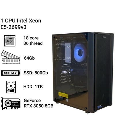 Робоча станція Alfa Server #39 Intel Xeon E5 2699v3, 18 ядер, 36 потоків, ОЗУ 64 GВ, GeForce RTX 3050 8GB 0039 фото