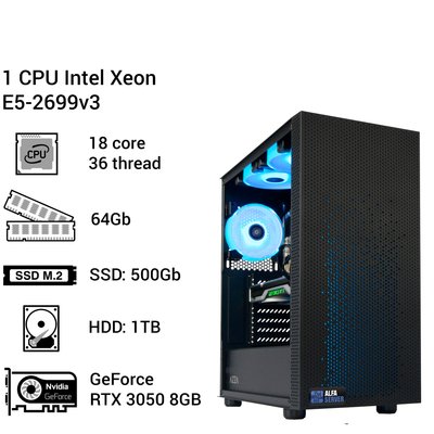 Робоча станція Alfa Server #39 Intel Xeon E5 2699v3, 18 ядер, 36 потоків, ОЗУ 64 GВ, GeForce RTX 3050 8GB 0039 фото