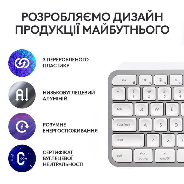 Клавиатура Logitech MX Keys S Wireless UA Pale Grey (920-011588) 110056 фото