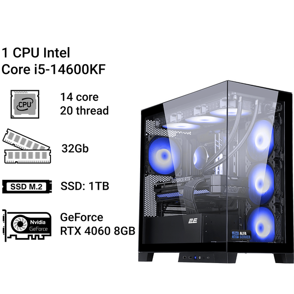 Робоча станція Alfa Server #258 Core i5-14600KF, 14 ядер, 20 потоків, 32 ОЗП, GeForce RTX 4060 8GB 0258 фото