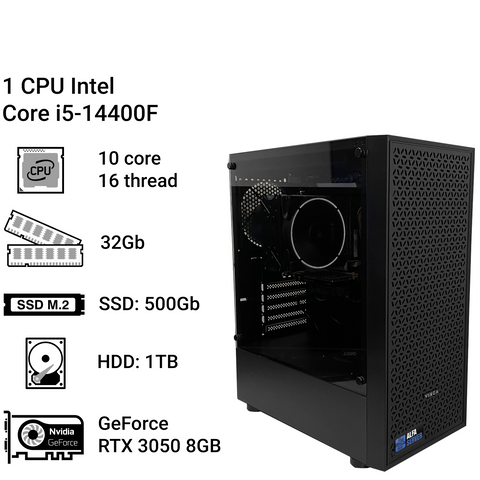 Робоча станція Alfa Server #244 Core i5-14400F, 10 ядер, 16 потоків, 32 ОЗП, GeForce RTX 3050 8GB 0244 фото