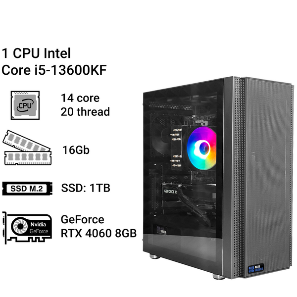 Рабочая станция Alfa Server #258 Core i5-13600KF, 14 ядер, 20 потоков, 16 ОЗУ, GeForce RTX 4060 8GB 0259 фото