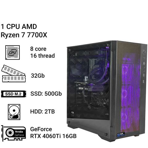 Робоча станція Alfa Server #246 AMD Ryzen 7 7700X, 8 ядер, 16 потоків, 32 ОЗП, GeForce RTX 4060Ti 16GB 0246 фото