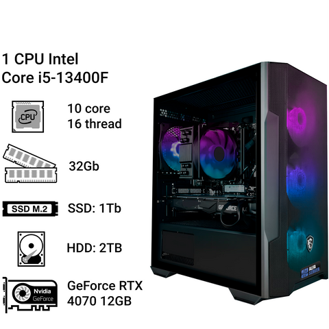 Комп'ютер Alfa Server #121 Performance Gaming Setup, Intel Core i5-13400F, 10 ядер, 16 потоків, ОЗП 32GB, GeForce RTX 4070 12GB 0121 фото